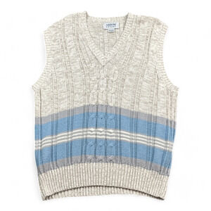 Vintage Arrow Sweater Vest Adult MEDIUM Ivory 90s Tennis V Neck Cable Knit
